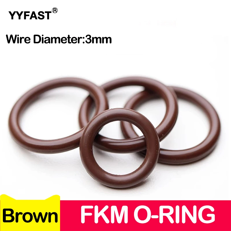 CS 3mm, Brown FKM O Ring Seal, High Temperature and Corrosion Resistance, Fluorine Rubber Outer Diameter 8-1000mm, Wire Diameter