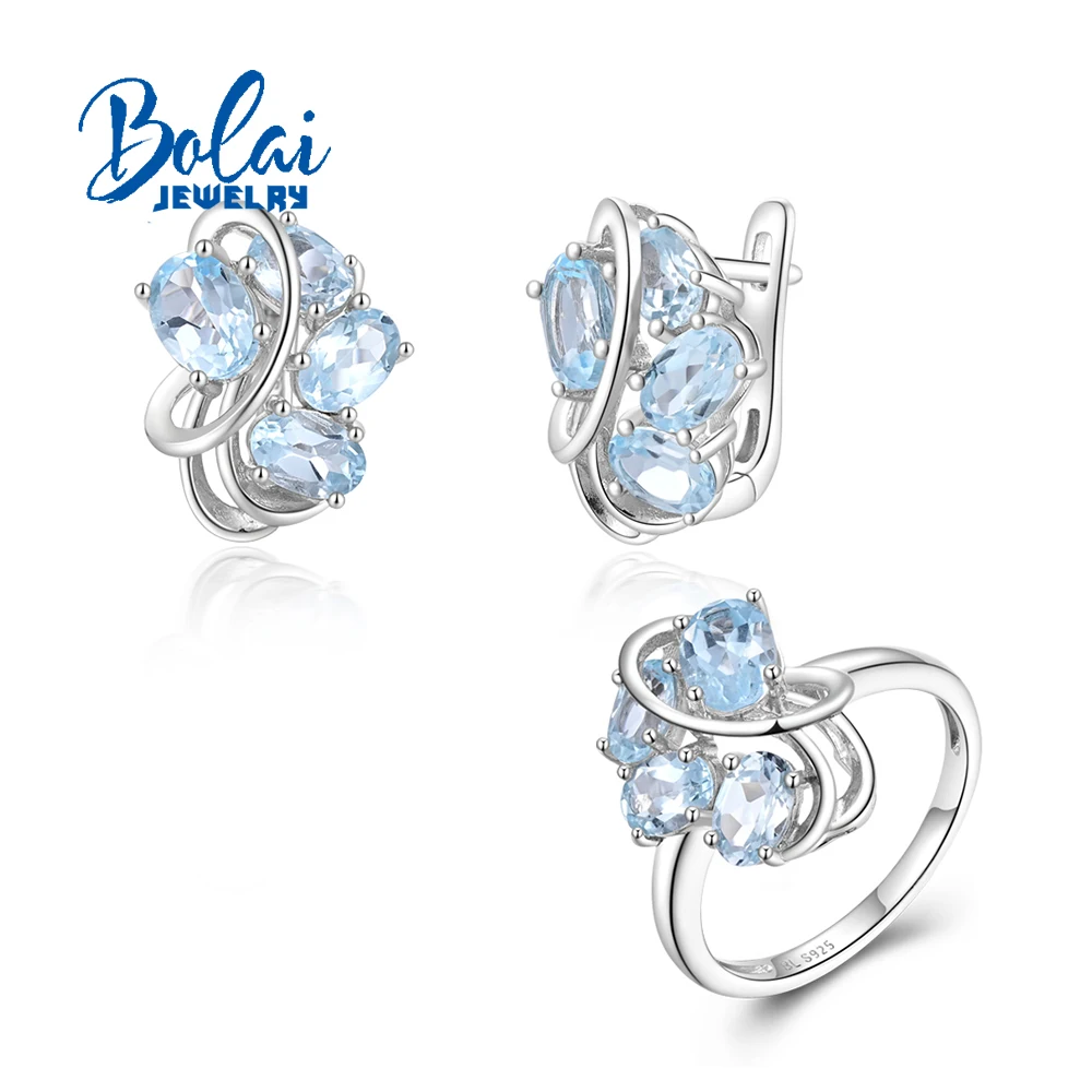 

925 sterling silve Leaf style Fancy design ring earrings Natural Sky Blue Topaz gemstones fine jewelry for women valentines gift