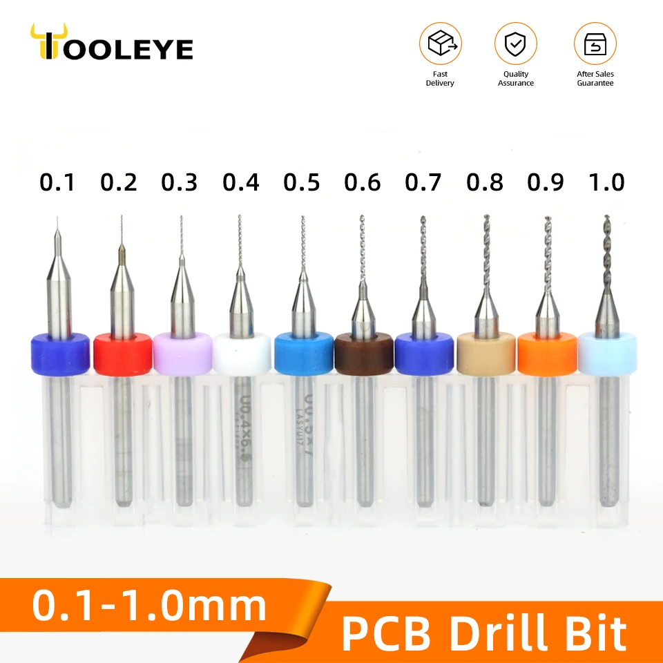TOOLEYE 10 Uds 0,1-1,0mm PCB broca Micro broca de carburo placa de circuito impreso modelado de madera Mini CNC juego de brocas de Metal