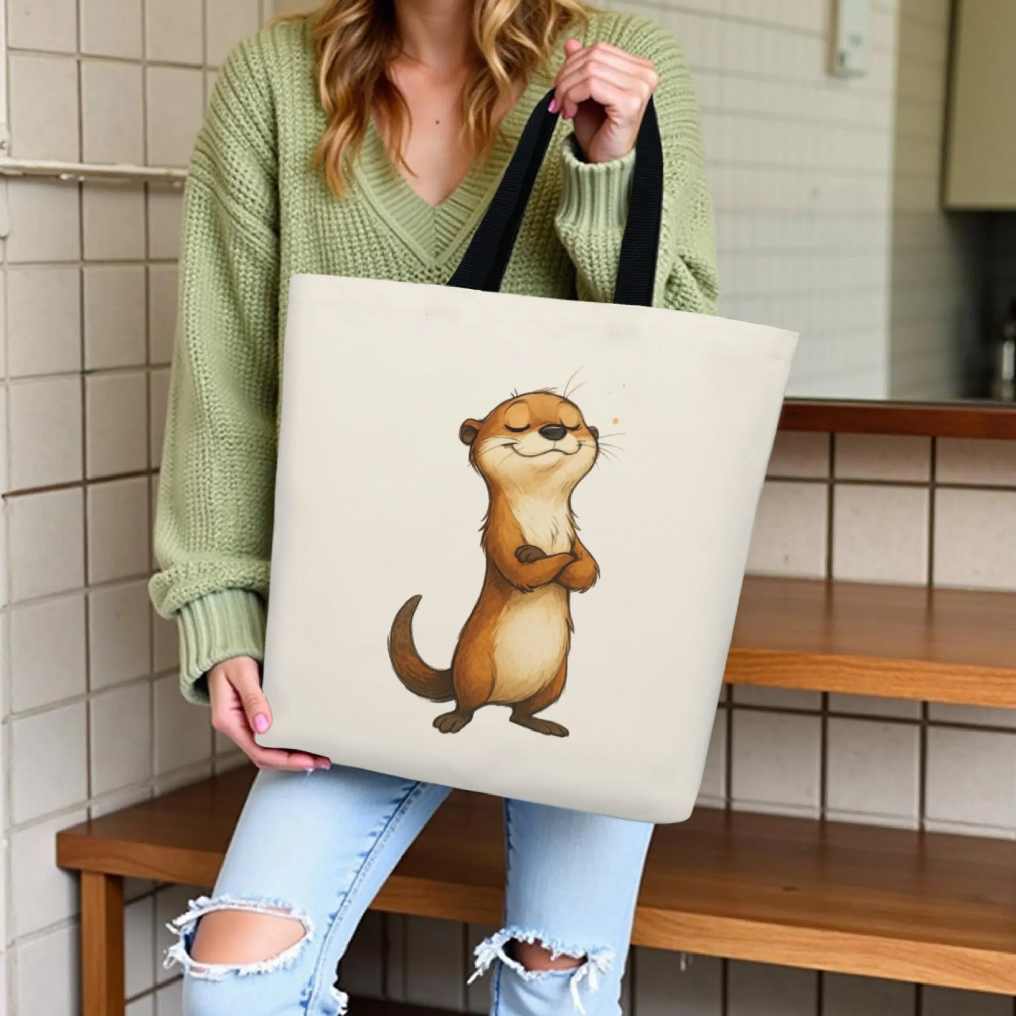 

Cute Squirrel Canvas Tote Bag Aesthetic Design Lightweight & Reusable Grocery Shopping Bag for Daily Travel and Library Use