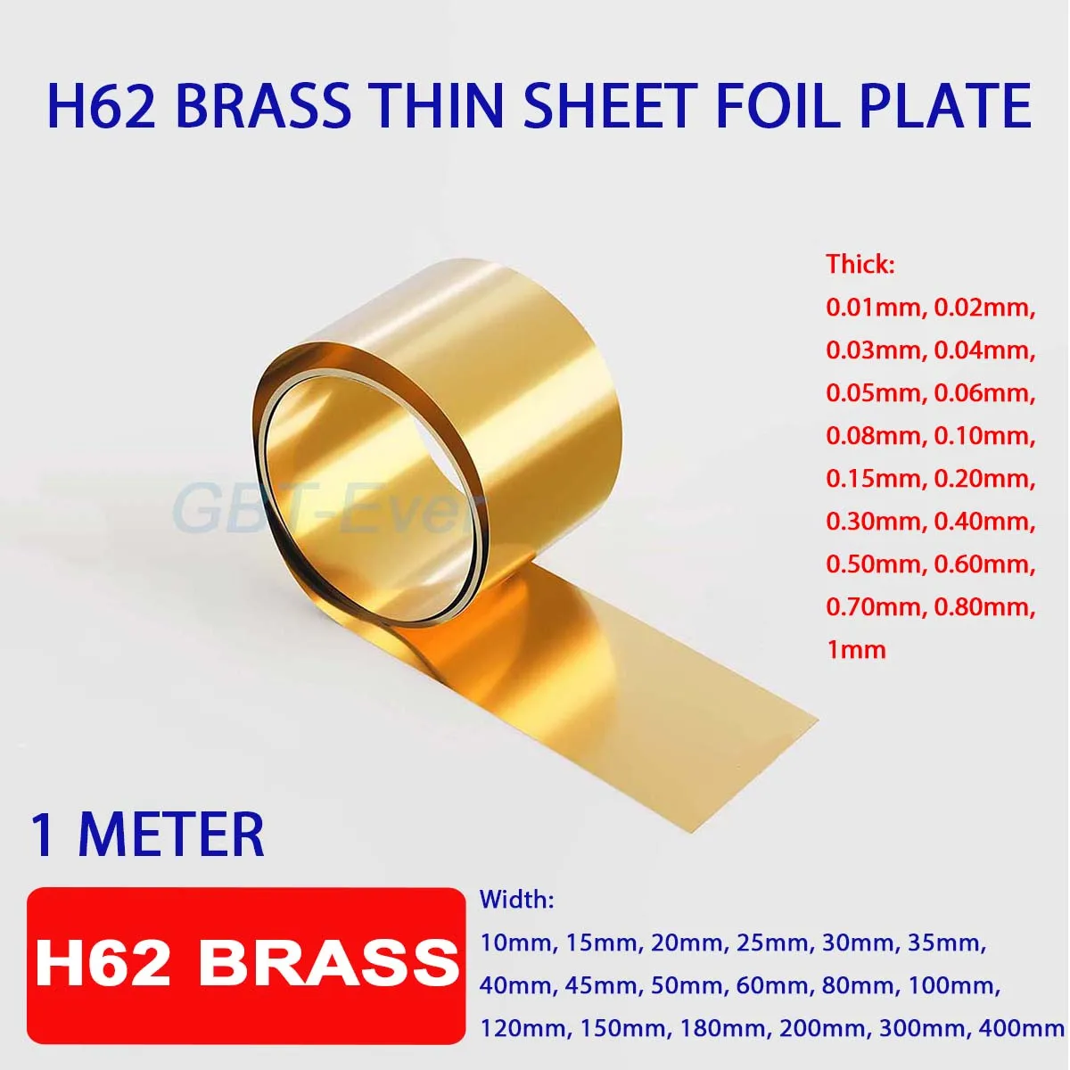 

1Meter Brass Strip H62 Brass Metal Thin Sheet Foil Plate Thick 0.01/0.02/0.03/0.04/0.05/0.06/0.08/0.1/0.15 ~1mm Width 10~400mm