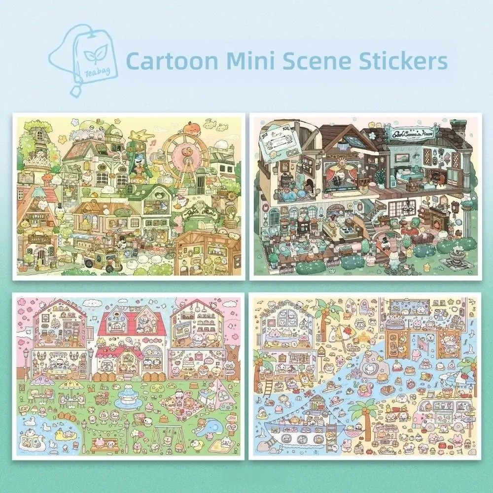 Beach Scene 3D Stacking Stickers PET Die Cut Amusement Park Scrapbook Stickers Cute Animals Miniature Scene Sticker Kid Gifts
