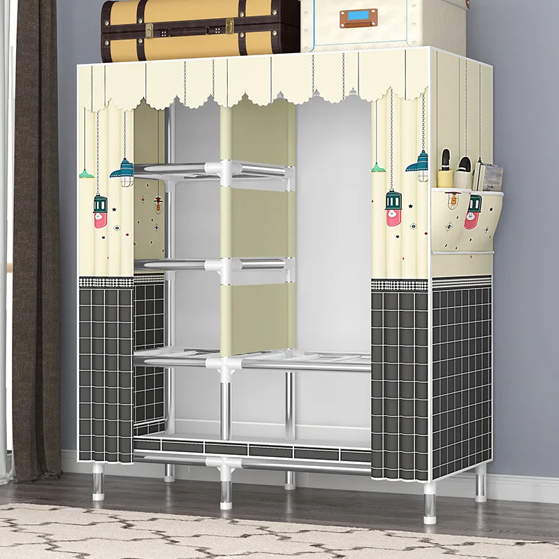 

Economy Lightweight Cloth Closet for Home Bedroom Thick Steel Tube Durable All Steel Frame Storage Cabinet Rental Use Wardrobe