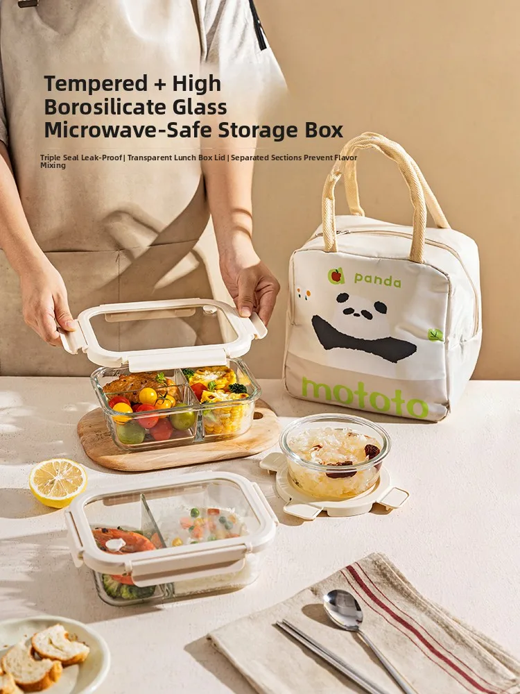 

Modern Housewife Glass Lunch Box Microwave Safe Fruit Container Food Grade Freshness Preservation Box Rectangular Shape White...