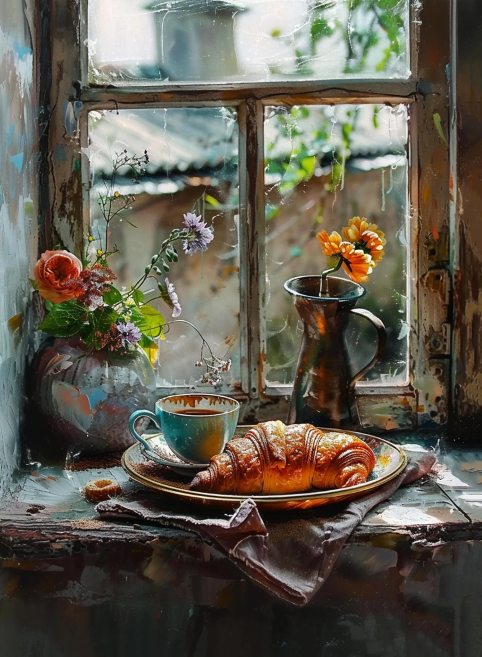 Country Flowers Vase Plants Fruit Vintage Still Life Art Posters