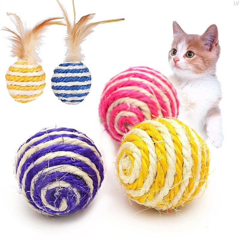 Pelota de rascado de Sisal para gatos, juguete interactivo de entrenamiento para mascotas, juguetes de peluche interactivos suaves para gatos de interior