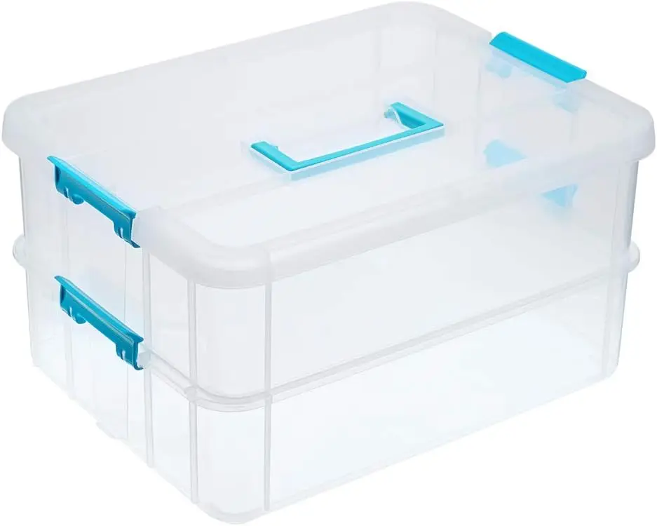 

2 Layer Stack & Carry Box, Plastic Multipurpose Portable Storage Container Box Handled Organizer
