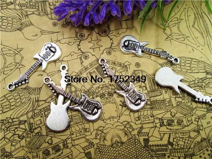 125pcs/lot--Guitar Antique Tibetan Silver Tone Guitars Charm Pendants 31x11mm