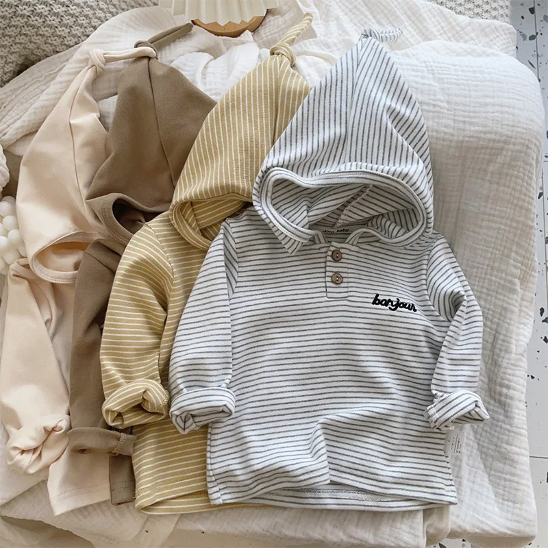 

Autumn Baby Hoodie Long Sleeve Striped Base Shirt Children's T-shirt Wizard Hat Jacket Boys Girls Clothes Top Coat