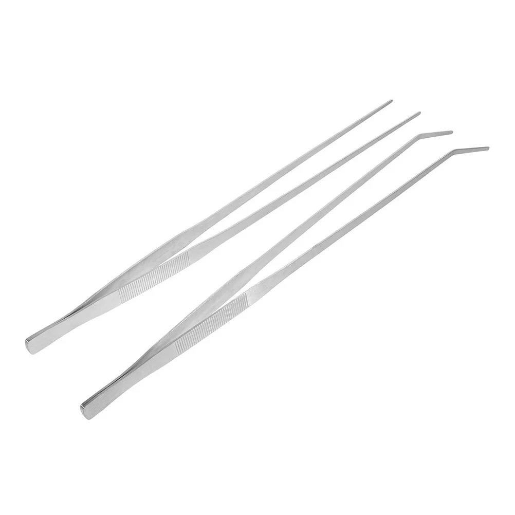 

2Pcs Heavy Duty Feeding Tongs for Aquarium and Reptile Long Straight Curved Tips Metal Tools Fish Tank Terrarium Maintenance