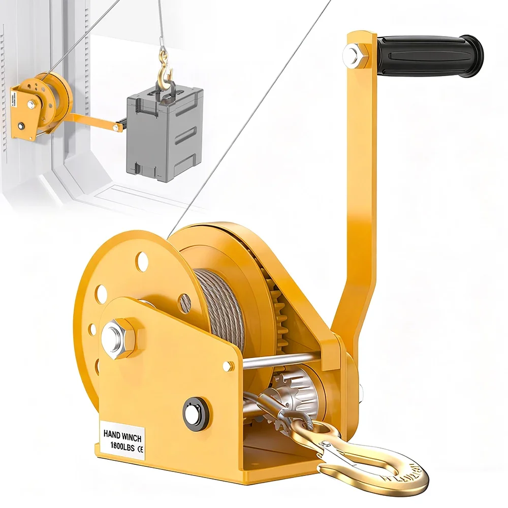 1200LB Manual Hand Winch with Steel Cable Heavy-duty Crank Winch for Lifting Pulling Winch Hand Rope Winch