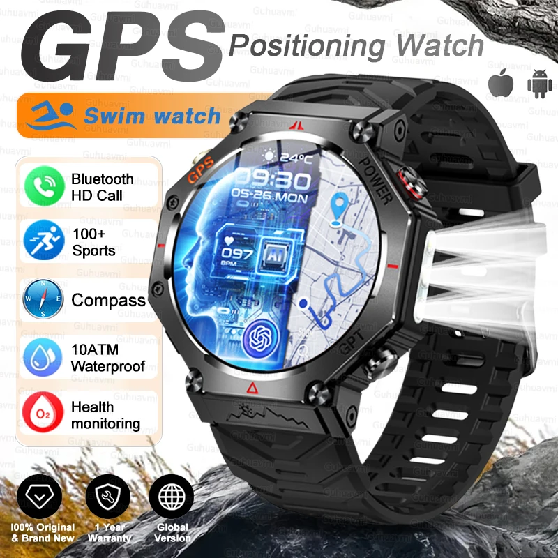 T-Rex 3 Ultra Militaire GPS Smart Watch 10 ATM Waterdicht Kompas Hoogtemeter Barometrische AMOLED Heren HD Oproep Sport Smartwatch