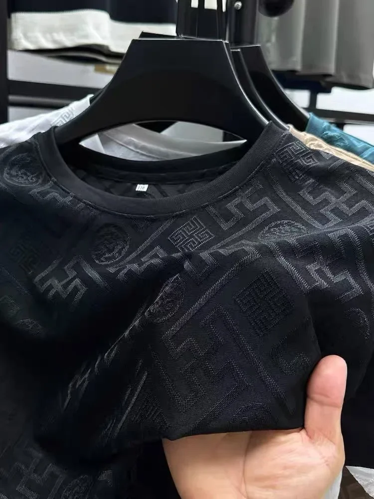 

High end brand ice silk round neck short sleeve T-shirt summer fashion printed comfortable breathable top Designer Men's Wear