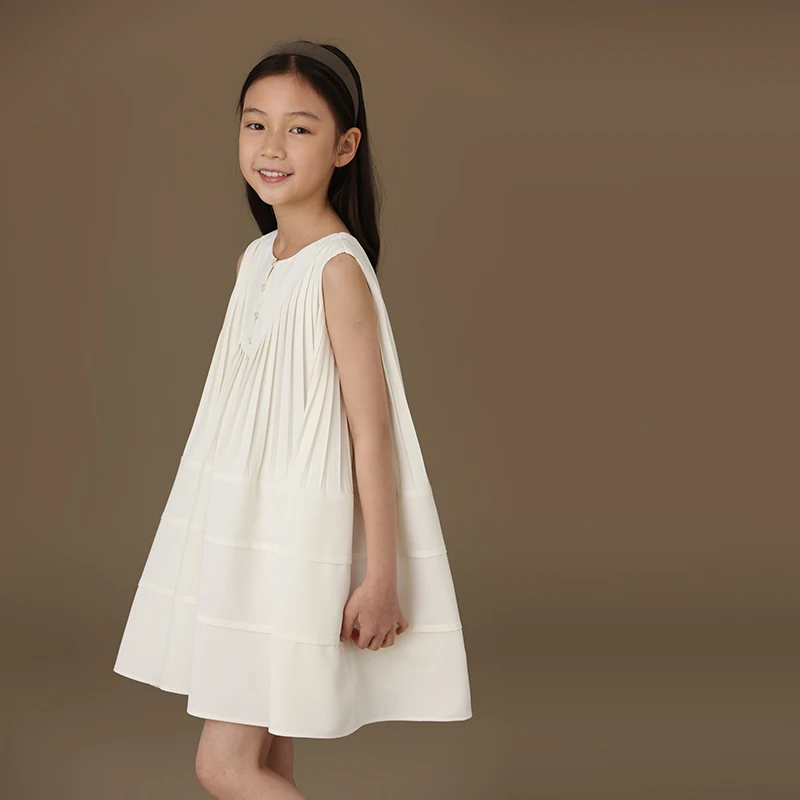 

Female child clothes fashion Girls Dresses birthday 24 summer dress school sundress White pleated A-line sleeveless mother kids