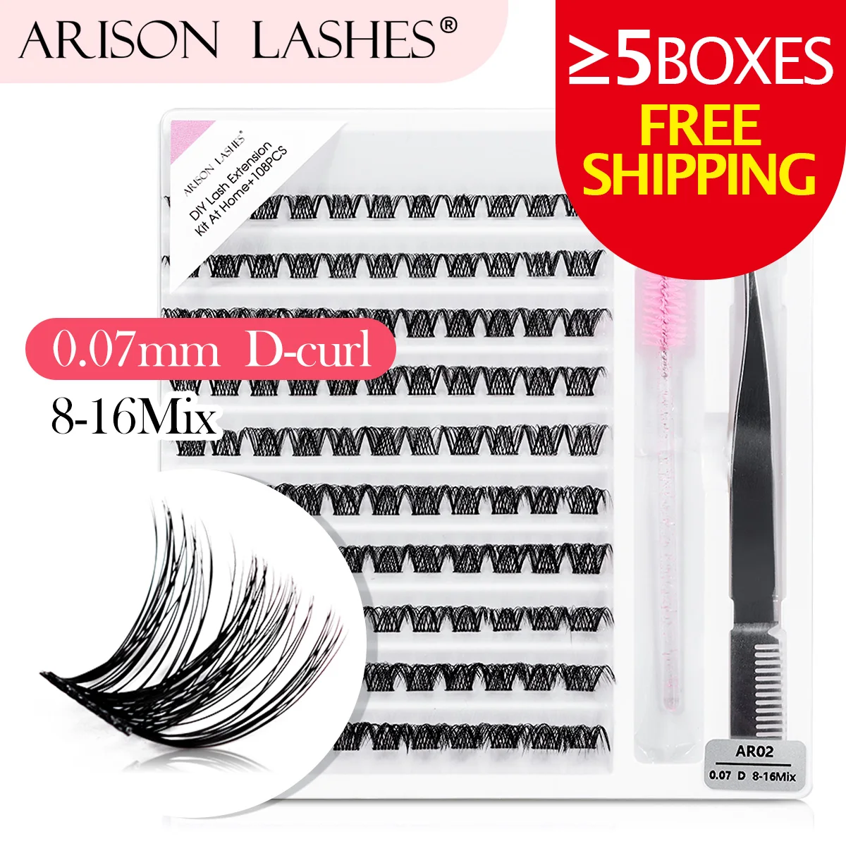 Arison 10 Reihen segmentierte Bündel vorgefertigte Wimpern DIY einzelne Wimpern 3D Cluster Wimpern verlängerung mit Pinzette Pinsel