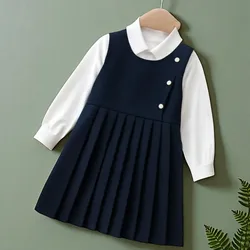 School Uniform Preppy Girls Clothes for Teenagers Baby Elegant Dress Shirt 2Pcs Spring Autumn Children Costumes 8 10 12 13 Years