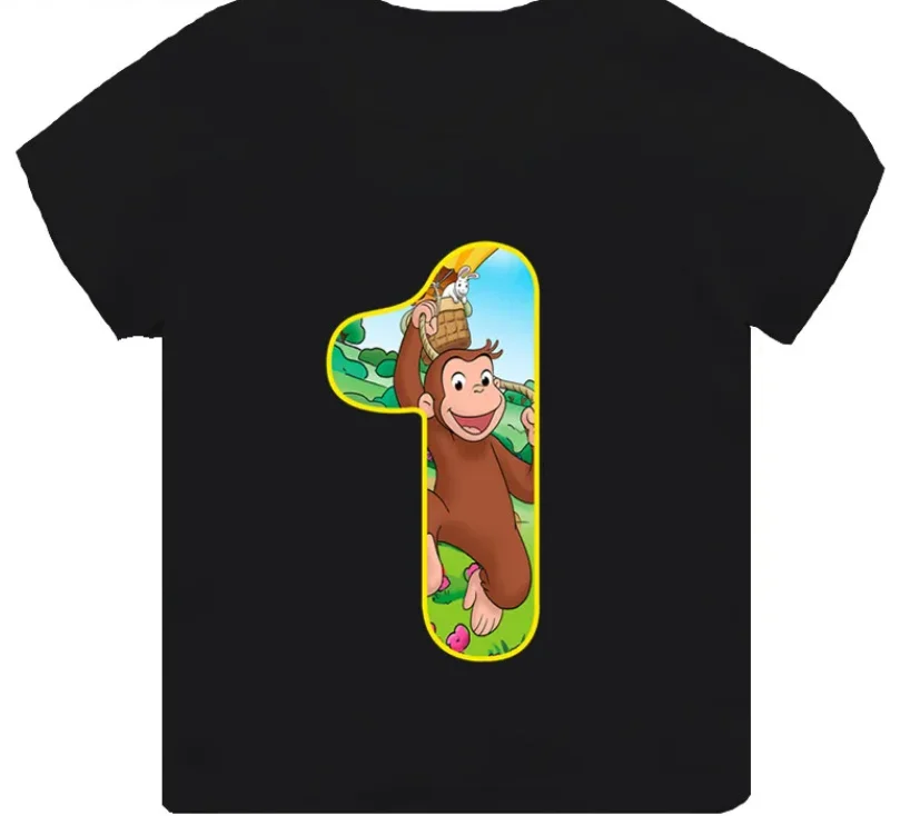 Cute Monkey Print Cartoon Boys Clothes 1 -8 Years Birthday Number Kids T shirt Baby Girls T-Shirts