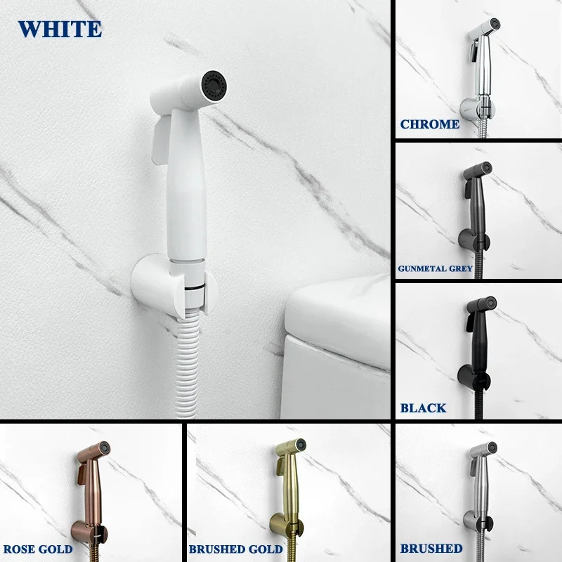 White Stainless Steel Handheld Portable Diaper Bidet Toilet Shattaf Sprayer Bathroom Bidet Shower Head Douche Nozzle Rose Gold