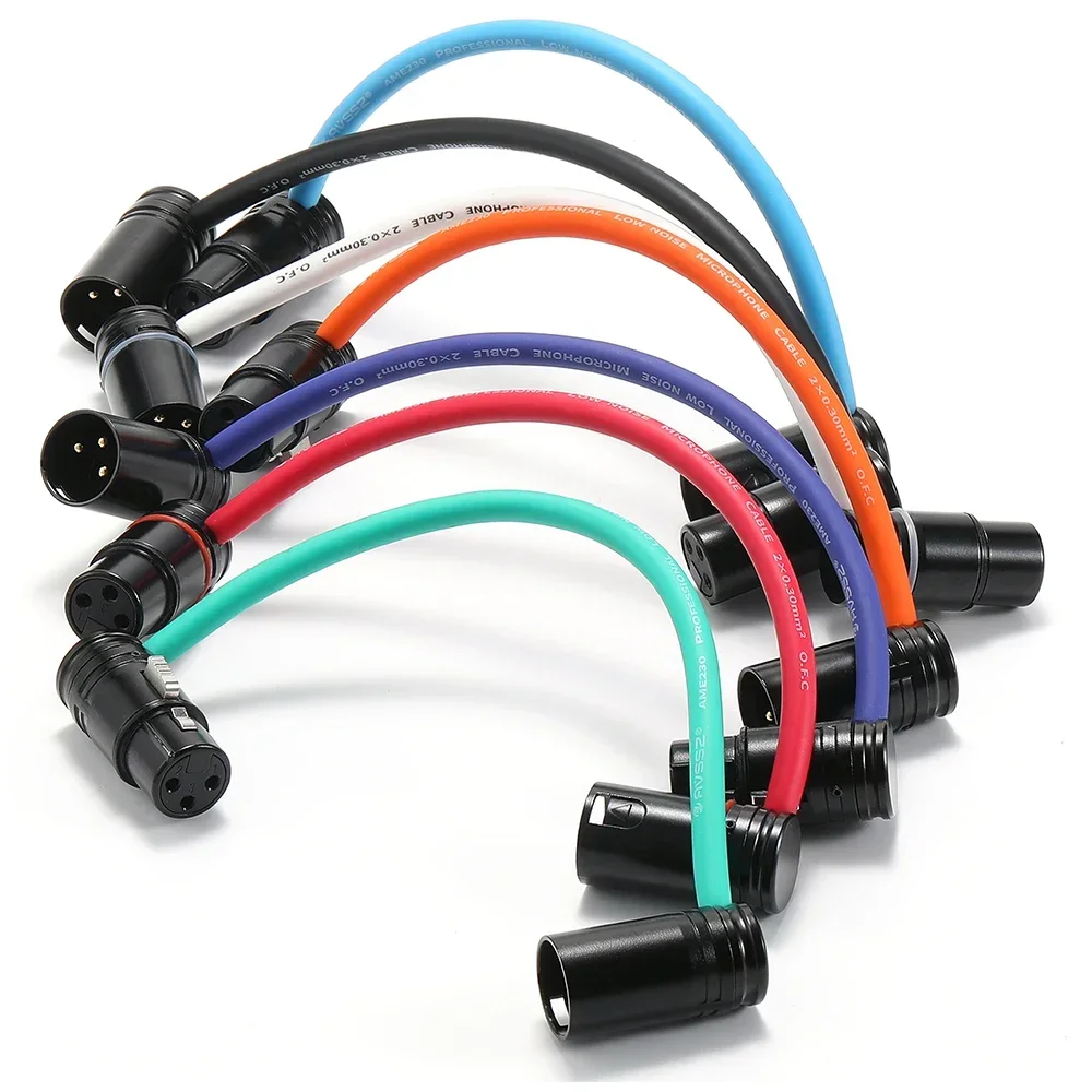 AVSSZ Low Profile 3 Pin XLR Connector Cable Right Angle L Shape Plug Microphone Mixer Amp Professional Audio Line Male to Female
