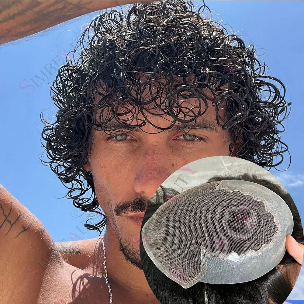 

24 мм 28 мм Свободная вьющаяся прическа Супер прочный невидимый Q6 Парик из натуральных волос на кружеве спереди Мужской парик из натуральных волос Jet Black Натуральная линия волос Мужской парик