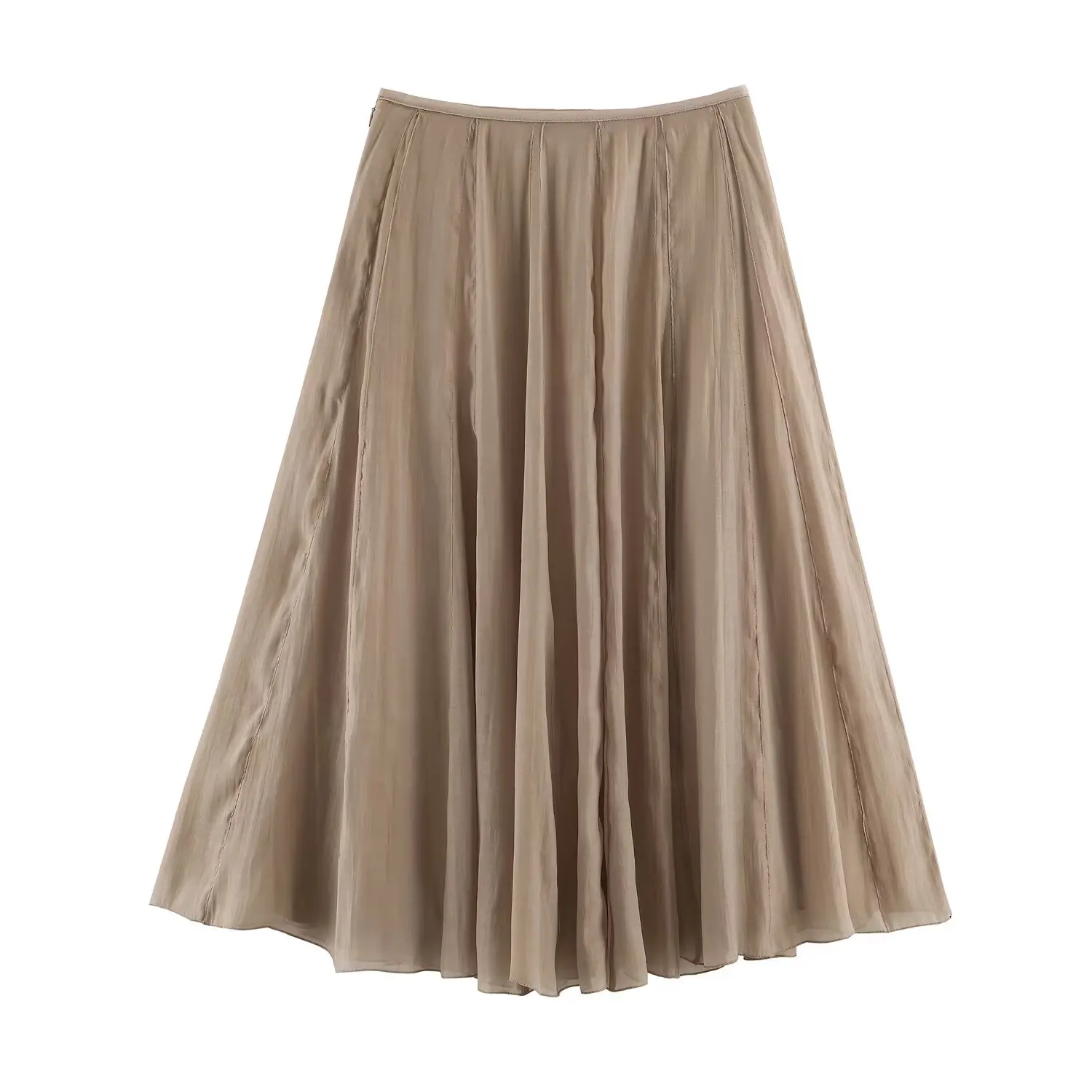Nlzgmsj 2026 Damen Vintage Midirock mit hoher Taille und Splicing-Design, fließender A-Linien-Schwingrock, lässiger lockerer Midirock – Detail 3
