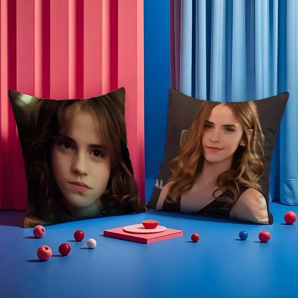 الممثل الساخن E-Emma Watson كيس وسادة الراحة أريكة سرير حريري أنيق غير مرئية سستة مخصص غطاء الوسادة الزخرفية #2