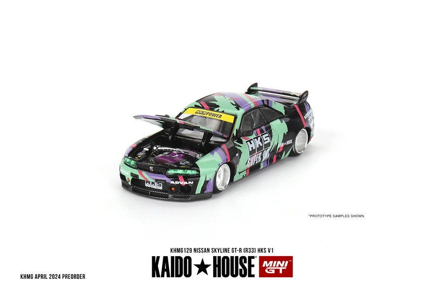 Kaido House + MINIGT Nissan Skyline GT-R (R33) HKS V1 KHMG129 ألعاب سيارات مصنوعة من خليط معدني نموذج معدني للأطفال