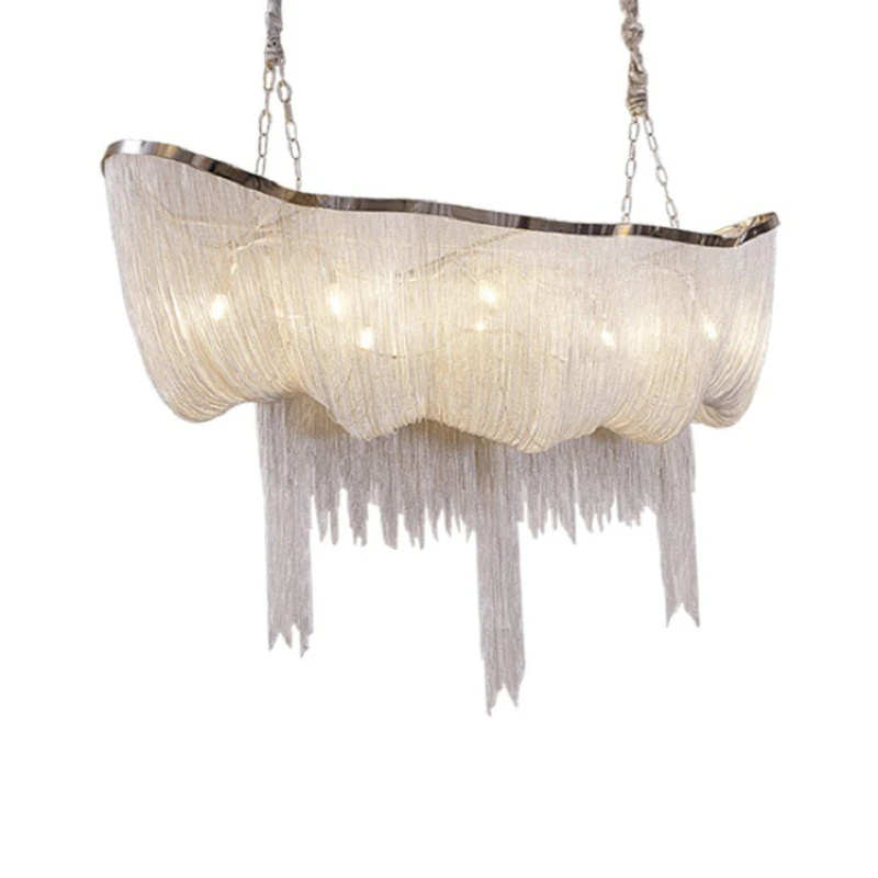 

New design silver aluminum chain modern luxury decoration style indoor living room hotel villa chandelier