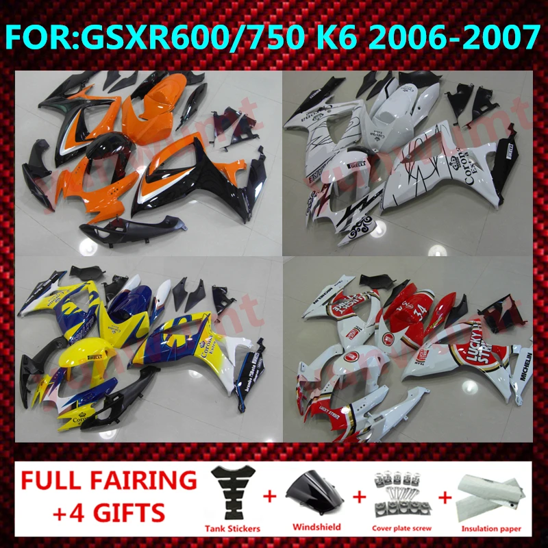 fit for GSXR 600 750 2006 2007 K6 gsxr600 gsxr750 06 07 full Fairing ABS Body Kit Motorcycle bodywork Fairings kits zxmt