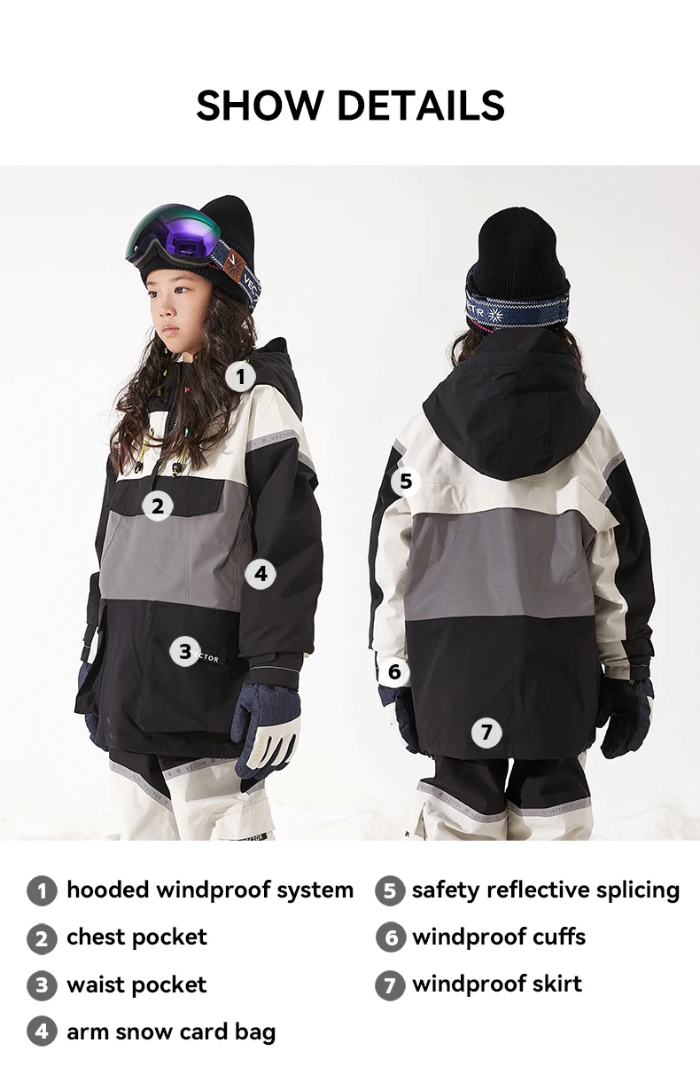 ベクトルスキーウェア子供フード付きセーター反射少年少女スキーウェア