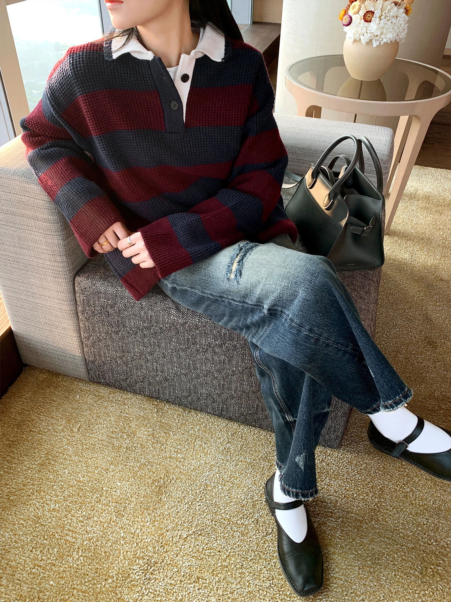 

Винтажный свободный вязаный свитер MUALLYCHEN в стиле колор-блок, полосатый женский топ из теплой и уютной смесовой шерсти, длинный рукав