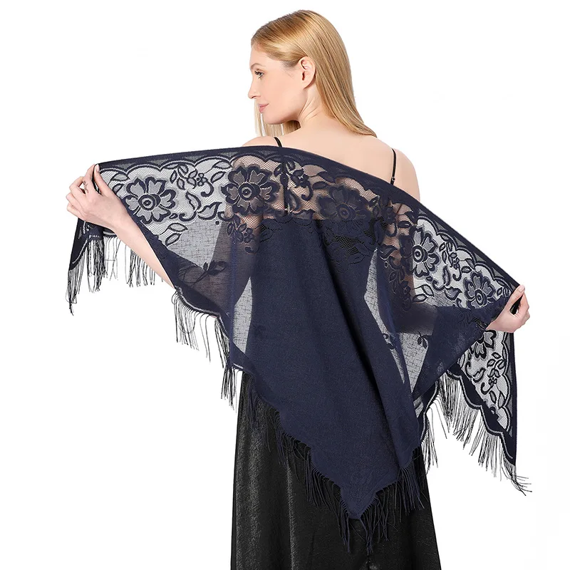 Solid Color Triangle Lace Scarf Elegant Women Evening Party Shawl Sheer Hollow Mesh Bridal Bridesmaid Wedding Shawls Wraps