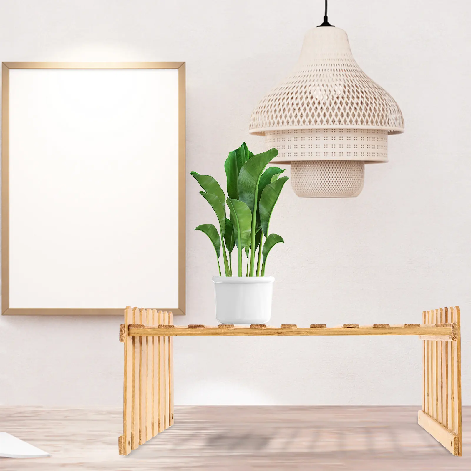 Single Layer Bamboo Storage Rack Sundries Organizer Plant Pot Stand Flowerpot Display Shelf Indoor Outdoor Home Decor Balcony