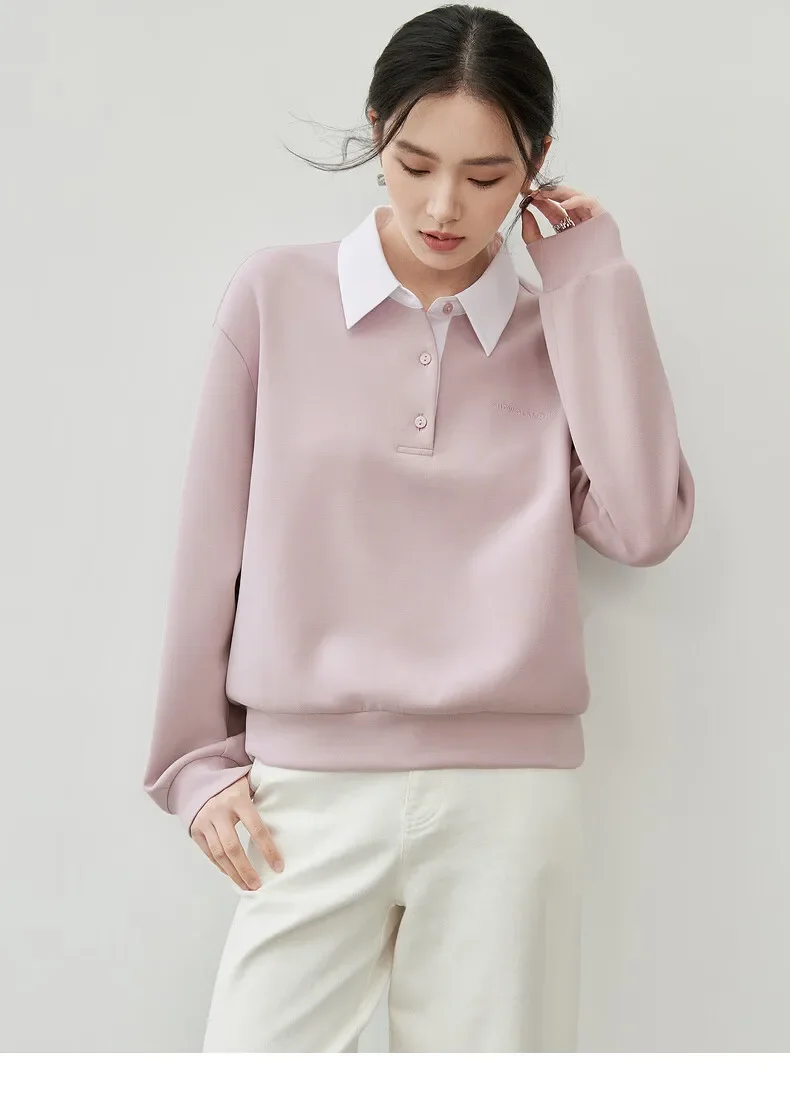 

SENTUBILA Patchwork Spliced Sweatshirt for Women 2024 Winter Cotton Casual 2 in 1 Pullover Embroidery POLO Neck Tops 143A56445