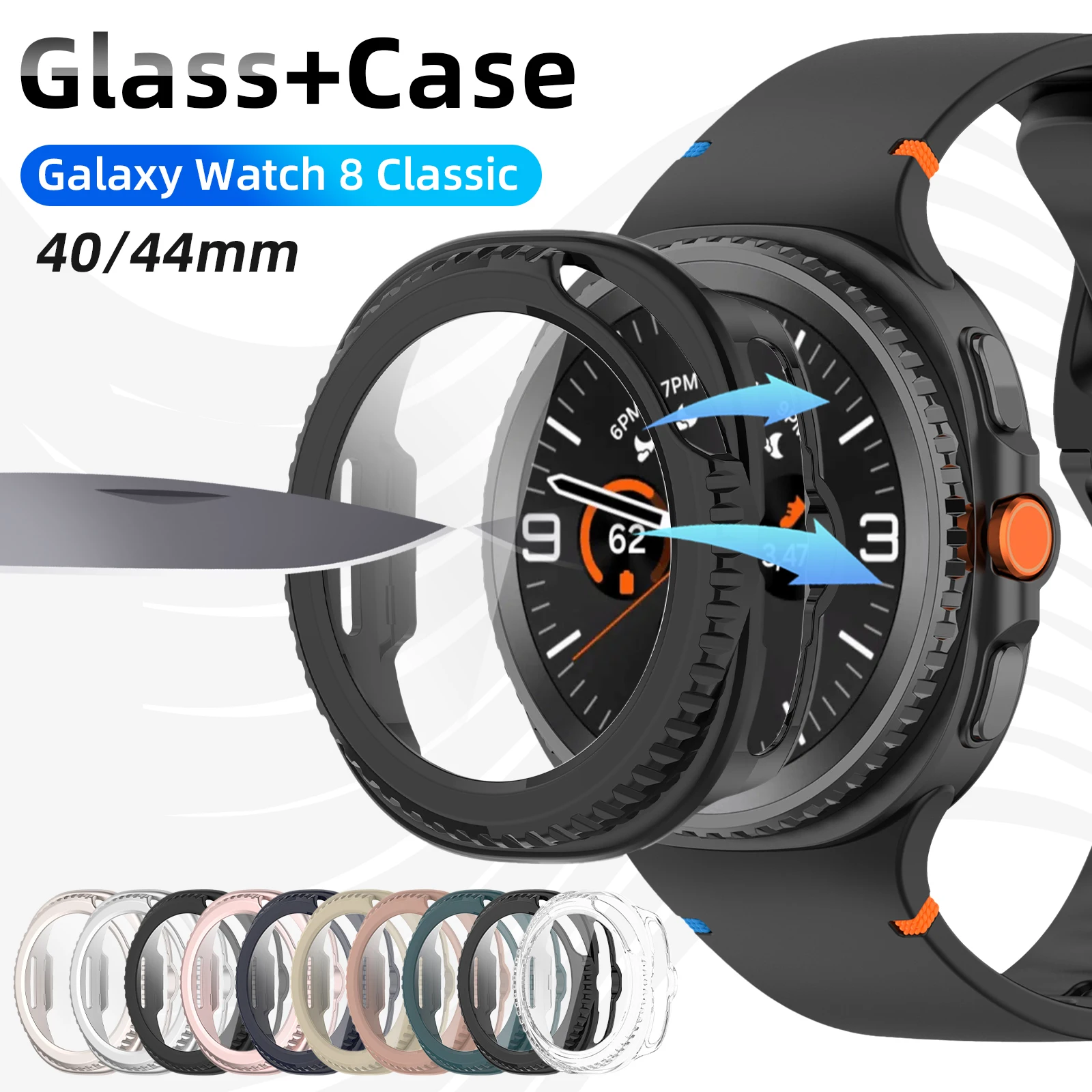 

Стекло + чехол для Samsung Galaxy Watch 8 Classic 40 мм 44 мм, закаленное стекло, защитная пленка для экрана и жесткий защитный бампер для ПК, аксессуары