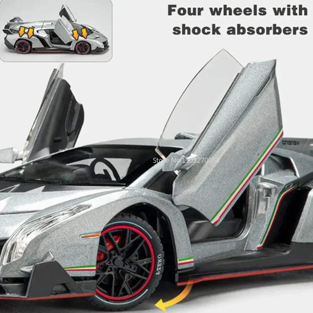 1:24 Lambor Veneno Sportwagen Modell Spielzeug Legierung Diecast Metall Sound Licht Zurückziehen Sammlung Fahrzeug Junge Geburtstag Geschenk Kinder Spielzeug