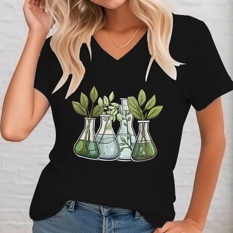 Fashion Technically Woman T-shirts Laboratory Plants Beakers Graphic Biology Teacher Tee Chemistry Lab Scientist Gift T-shirts