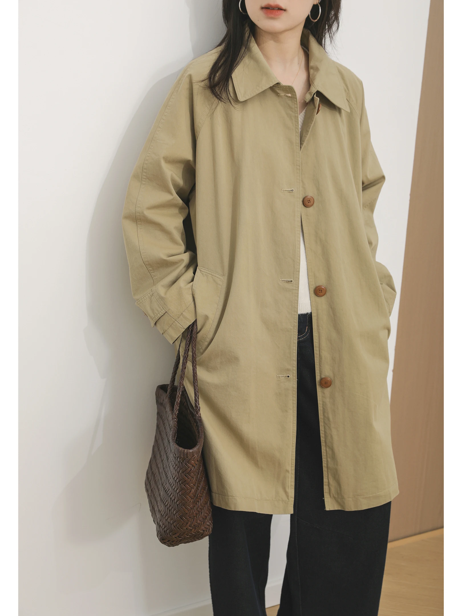 

Sanmu Social 2025 Autumn New Retro Mid-Length Cotton Removable Collar Two-way Wear Workwear Coat Korean Sle Loose Fit