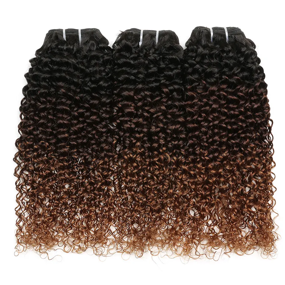 Aplique de cabelo humano encaracolado afro brasileiro, extensão de cabelo humano remy colorido, 1/3/4 pacotes de cabelo encaracolado