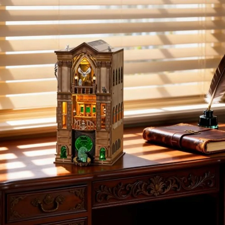 Book Nook Magic Kit - DIY Miniature House Kit for Adults Teens Dollhouse Booknook Bookshelf Insert Decor with LED Light 3D Wood