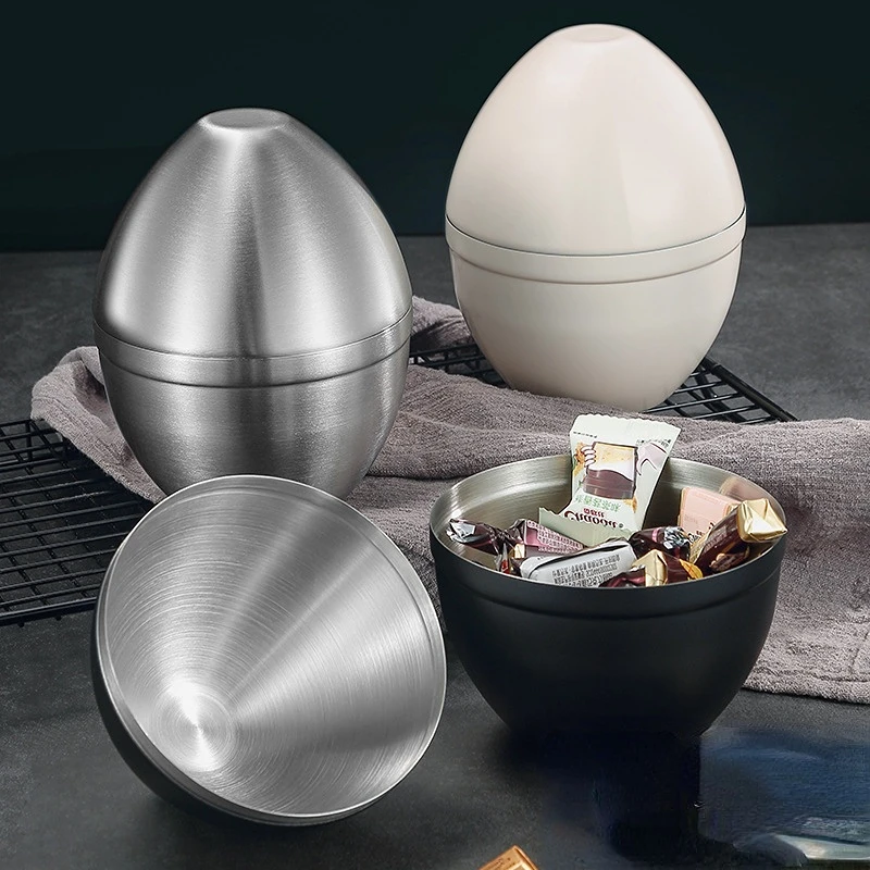 

304 stainless steel egg-shaped snack storage tank household new multifunctional nut food storage candy box