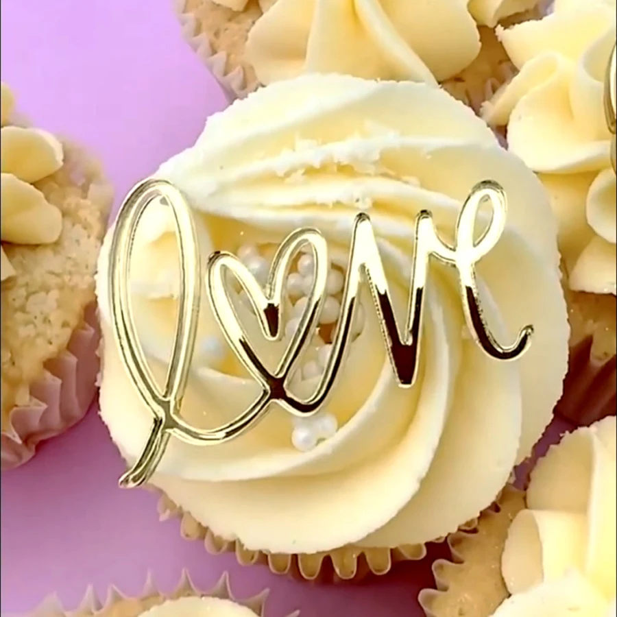 5Pcs/set Happy Valentine's Day Cupcake Topper ins Style Love Heart Marking Acrylic Cake Topper Wedding Party Dessert Decoration