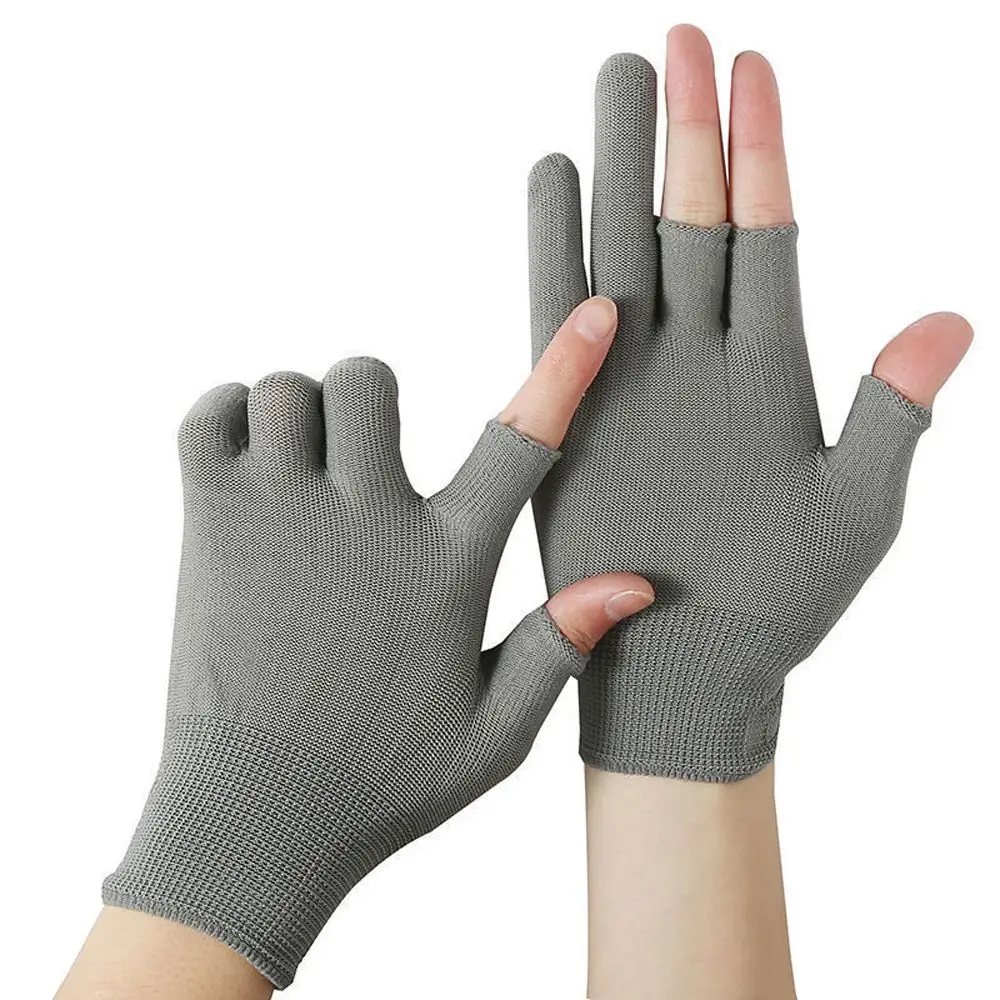 

Outdoor Cycling Fingerless Sun Protection Solid Color Anti-skid Mittens Men Nylon Gloves Touch Screen Gloves Show Two Fingers