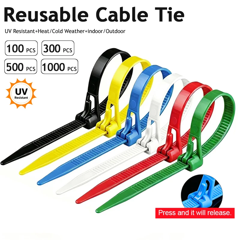 Wiederverwendbare Kunststoff-Kabelbinder mit Schnellverschluss Langlebige Nylon-Kabelbefestigungen Verstellbare Aufbewahrungstasche für Zuhause Büro Outdoor