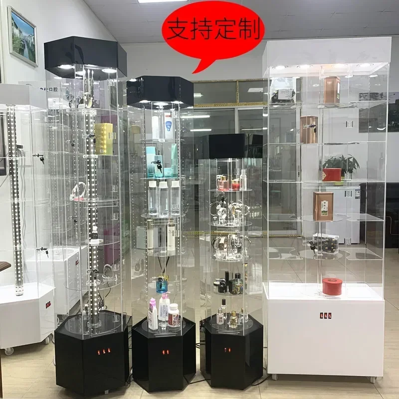 Cosmetics Dental Perfume Glasses Watch Exhibition Shelf Transparent Cabinet Multi-layer Acrylic Rotary Display Cabinet