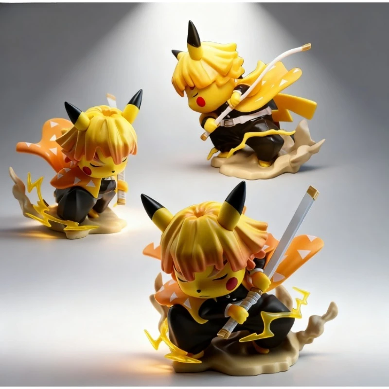 بيكاتشو أنيمي الشكل بيكاتشو كروسدرينج شيطان القاتل Agatsuma Zenitsu تمثال تمثال نموذج دمية جمع لعبة مزخرفة هدية #3