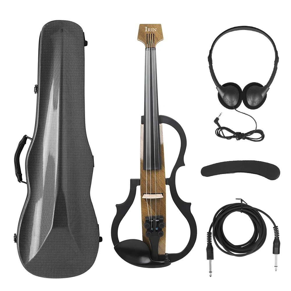 4/4 Electric Violin Headless Carbon Fiber Fiddle Professional Electric Violin With Bow Carry Case Headphone Cable Shoulder Rest