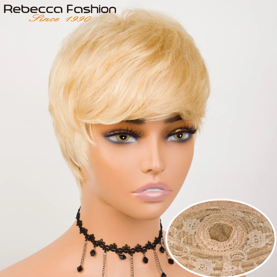 

Блондинка # 613 Короткие стрижки пикси, прямой боб, 100% человеческие волосы, парики с челкой для женщин, бразильские волосы Remy, бордовый, красный, распродажа