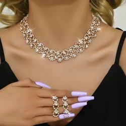 3pcs Women's Jewelry Set Rhinestone Earrings Necklace New Wedding Party Luxury Fashion Accessories