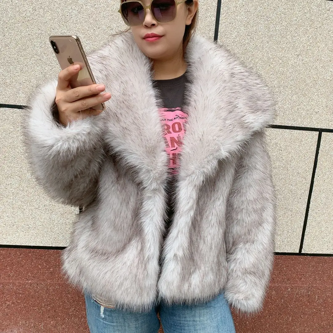 LHXDW Winter women's faux fur jacket street fashion women faux fur coat Big collar casual jacket fluffy fur jacket hot selling ﻿